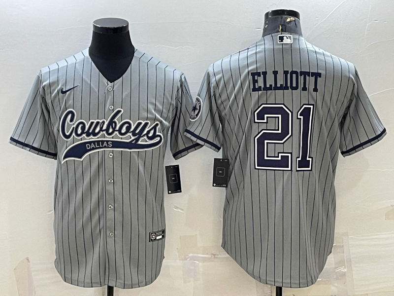 Men's Dallas Cowboys Ezekiel Elliott #21 Gray Game Player Jerseys Joint Edition