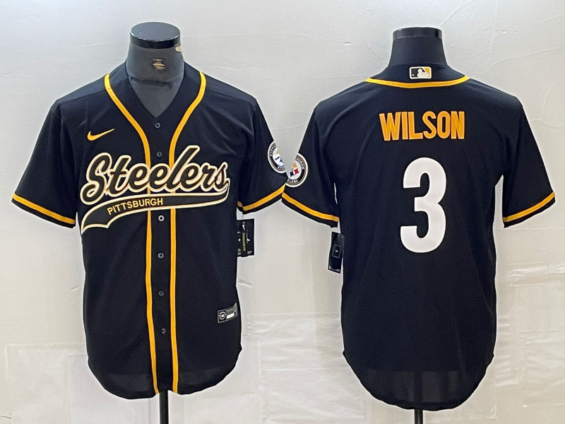 Men's Pittsburgh Steelers Russell Wilson #3 Black Game Jerseys Joint Edition