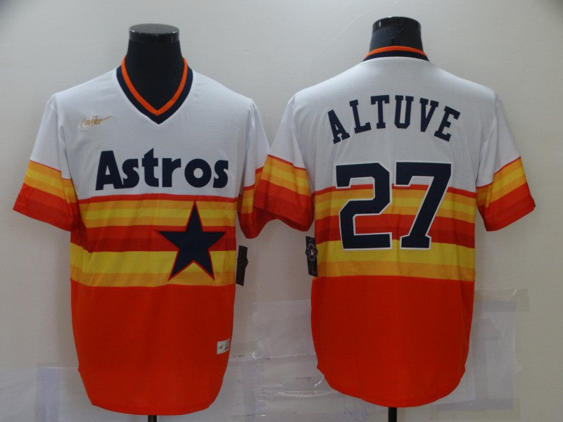 Men's Houston Astros Jose Altuve #27 White/Orange Replica Baseball Jerseys