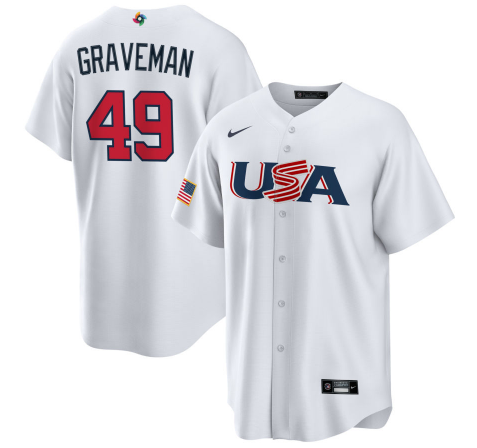 Men's 2023 World Baseball Classic #49 Kendall Graveman USA White Jerseys