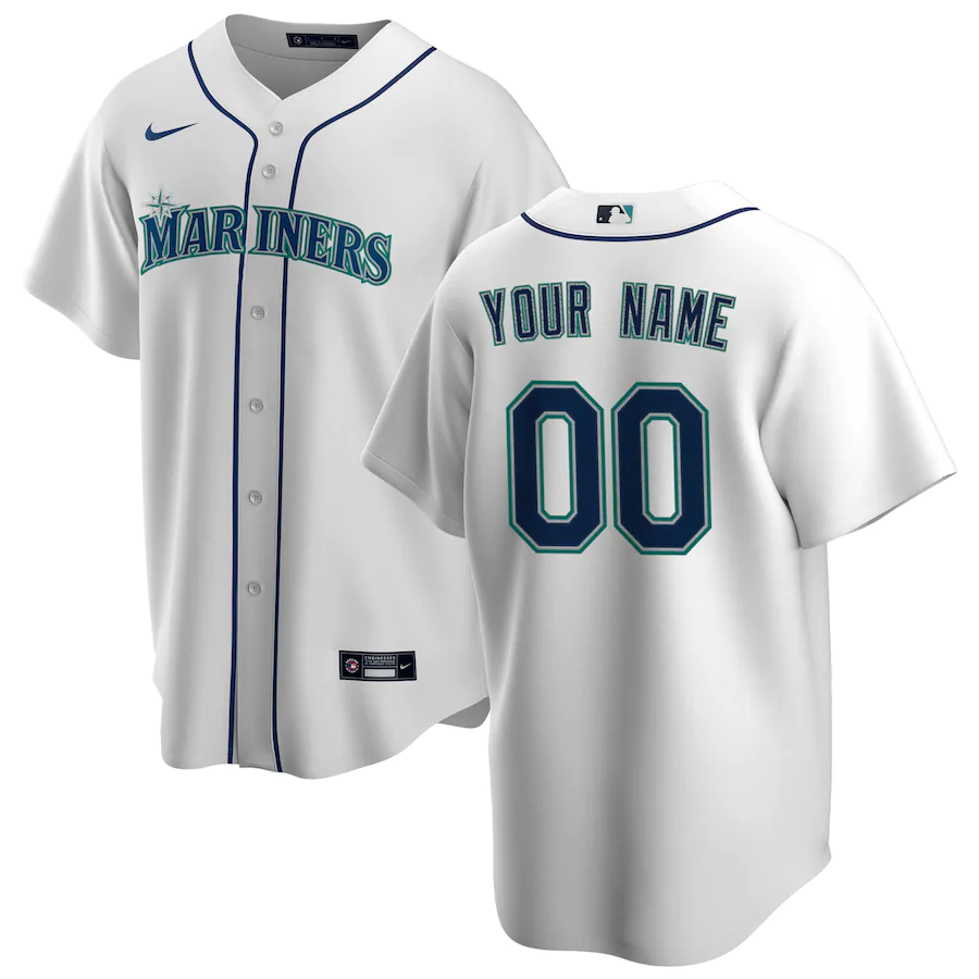 Men's Seattle Mariners White Home Replica Custom Jerseys