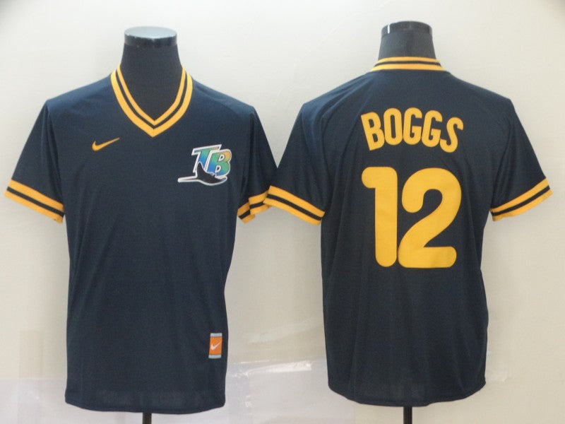 Men's Tampa Bay Rays Wade Boggs #12 Navy Replica Baseball Jerseys