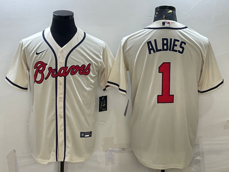 Men's Atlanta Braves Ozzie Albies #1 Beige Replica Player Jerseys