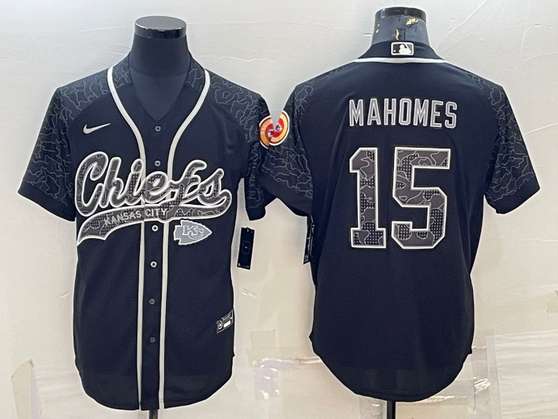 Men's Kansas City Chiefs Patrick Mahomes #15 Black RFLCTV Limited Jerseys Joint Edition