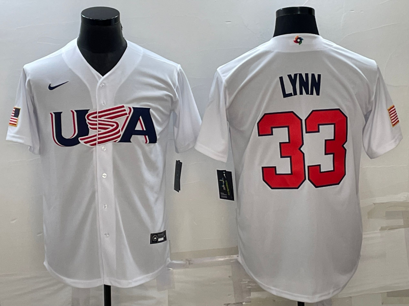 Men's 2023 World Baseball Classic #33 Lance Lynn USA White Jerseys