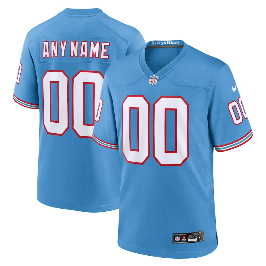 Custom Tennessee Titans Light Blue Oilers Throwback Game Jerseys