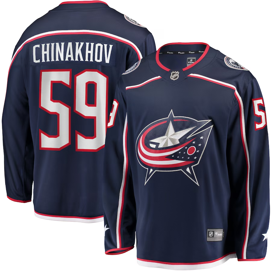 Men's Columbus Blue Jackets Yegor Chinakhov #59 Navy Home Breakaway Player Jerseys