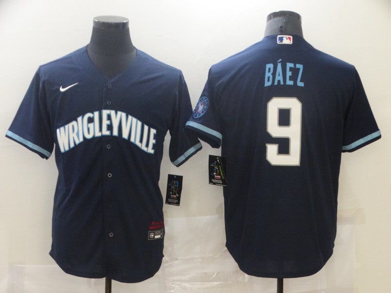 Men's Chicago Cubs Javier Baez #9 Navy Replica Baseball Jerseys