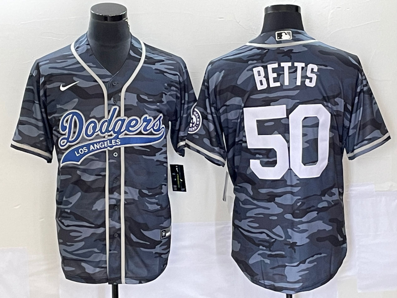 Men's Los Angeles Dodgers Mookie Betts #50 Grey Camouflage Player Jerseys Joint Edition