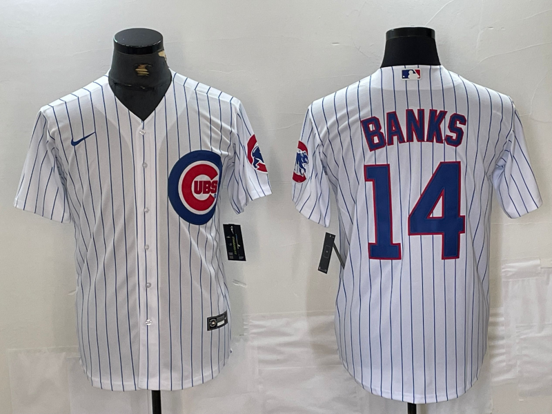 Men's Chicago Cubs Ernie Banks #14 White Replica Baseball Jerseys