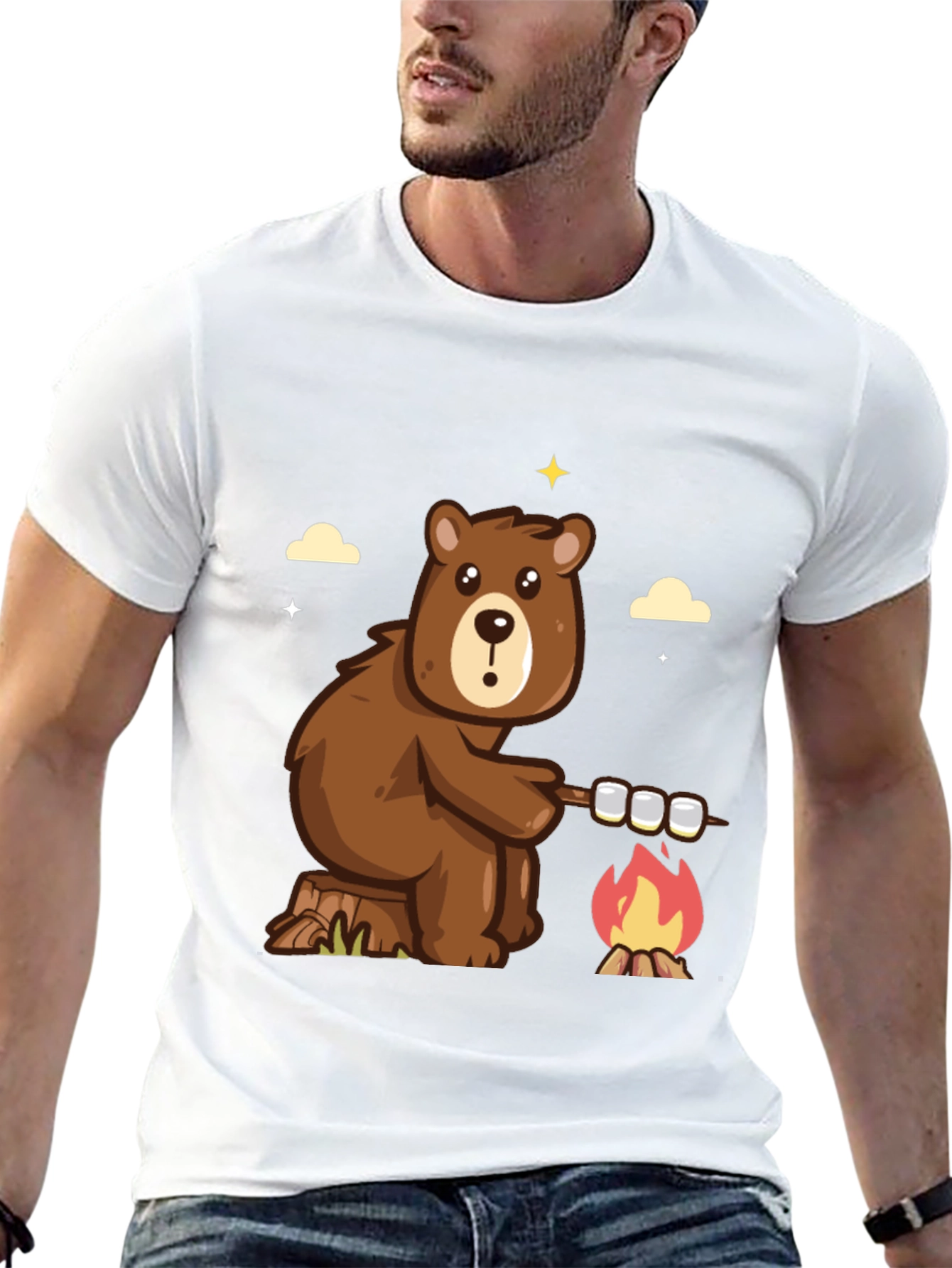Bear Marshmallow Campfire Graphic T-Shirt