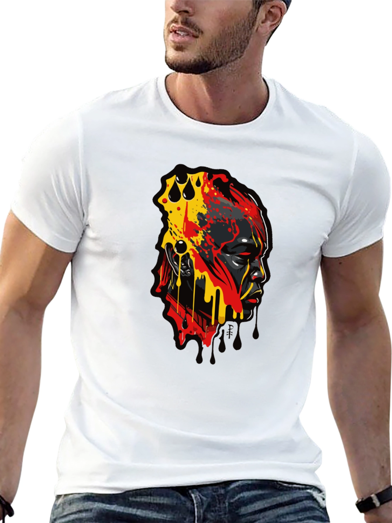 Abstract Face Graphic Print Black T-Shirt