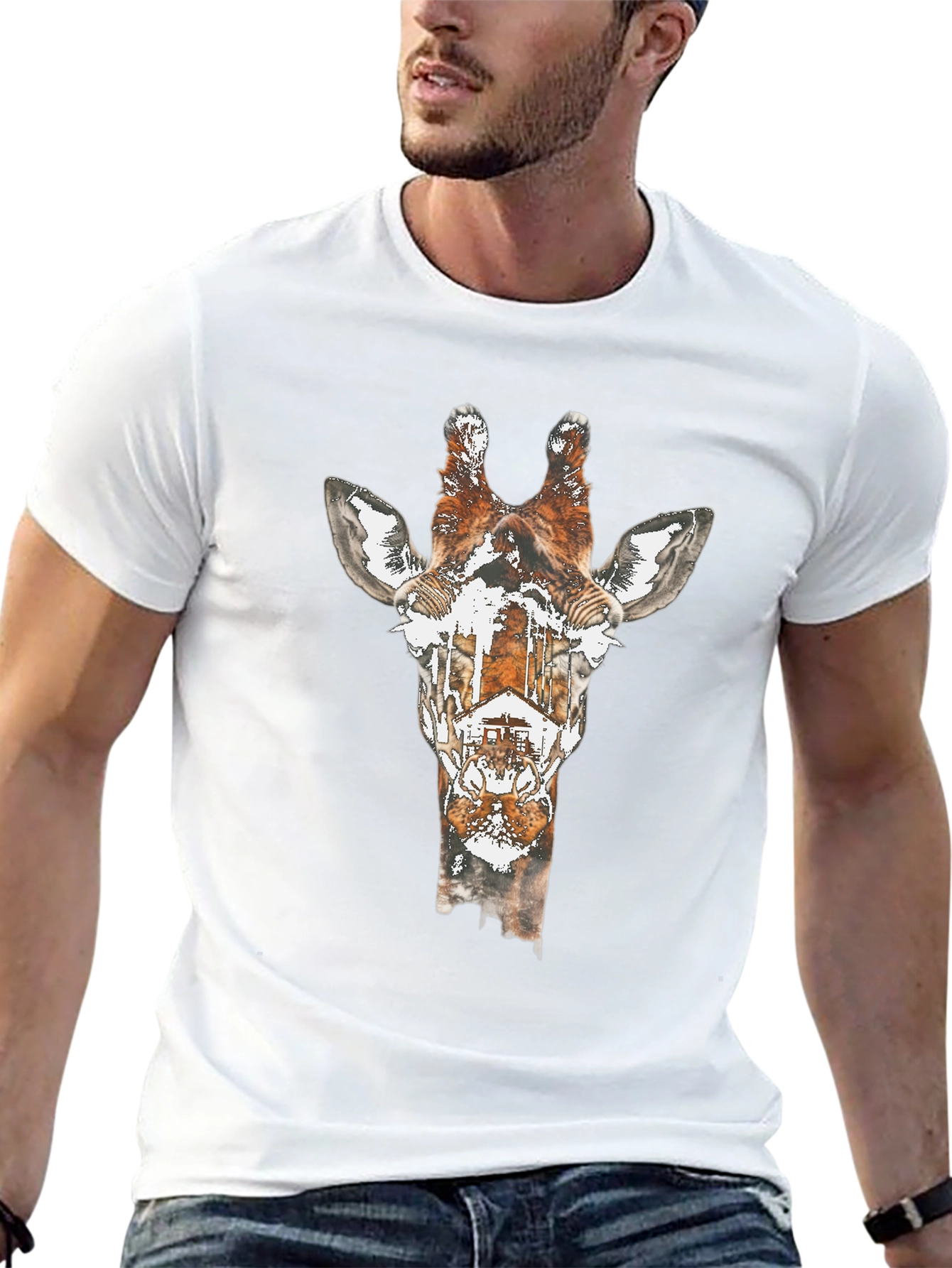 Giraffe Silhouette Graphic Tee - Unique Animal Print Shirt