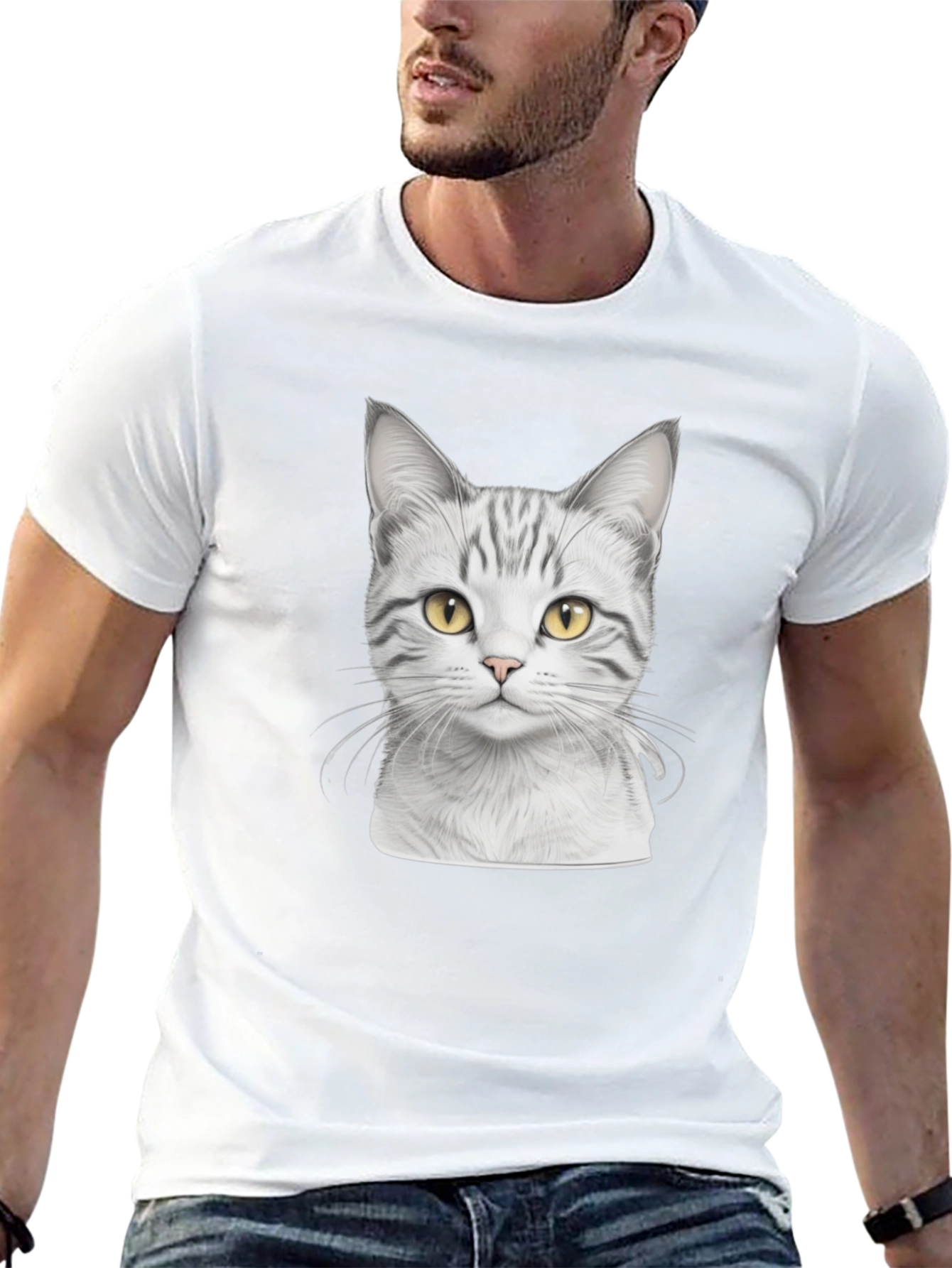 Cat Print Black T-Shirt
