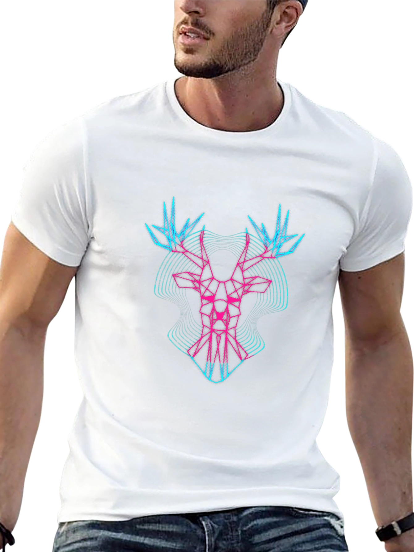 Geometric Deer Graphic Print Mens Black T-Shirt