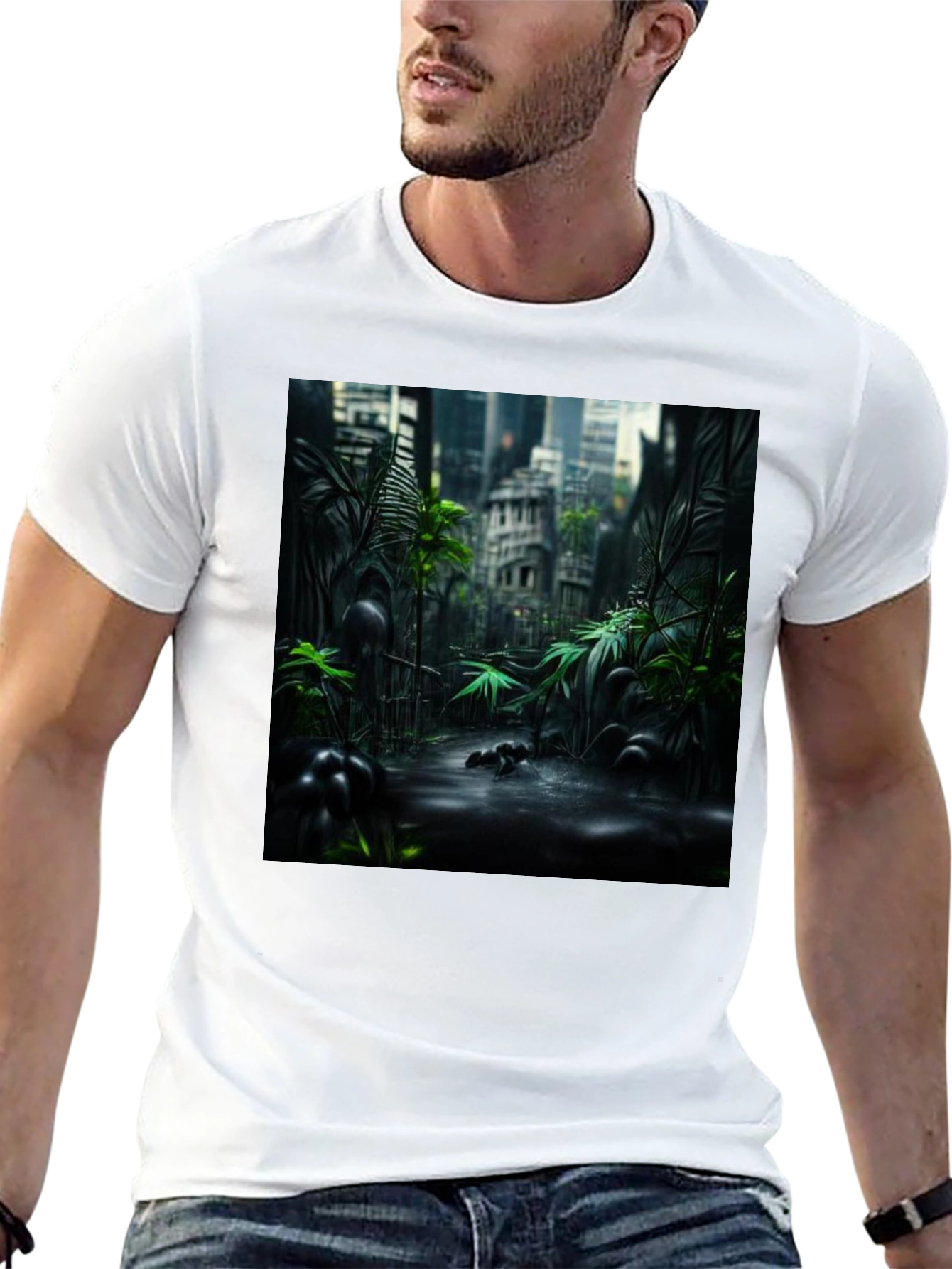 Urban Jungle Graphic Tee - Black Cotton T-Shirt