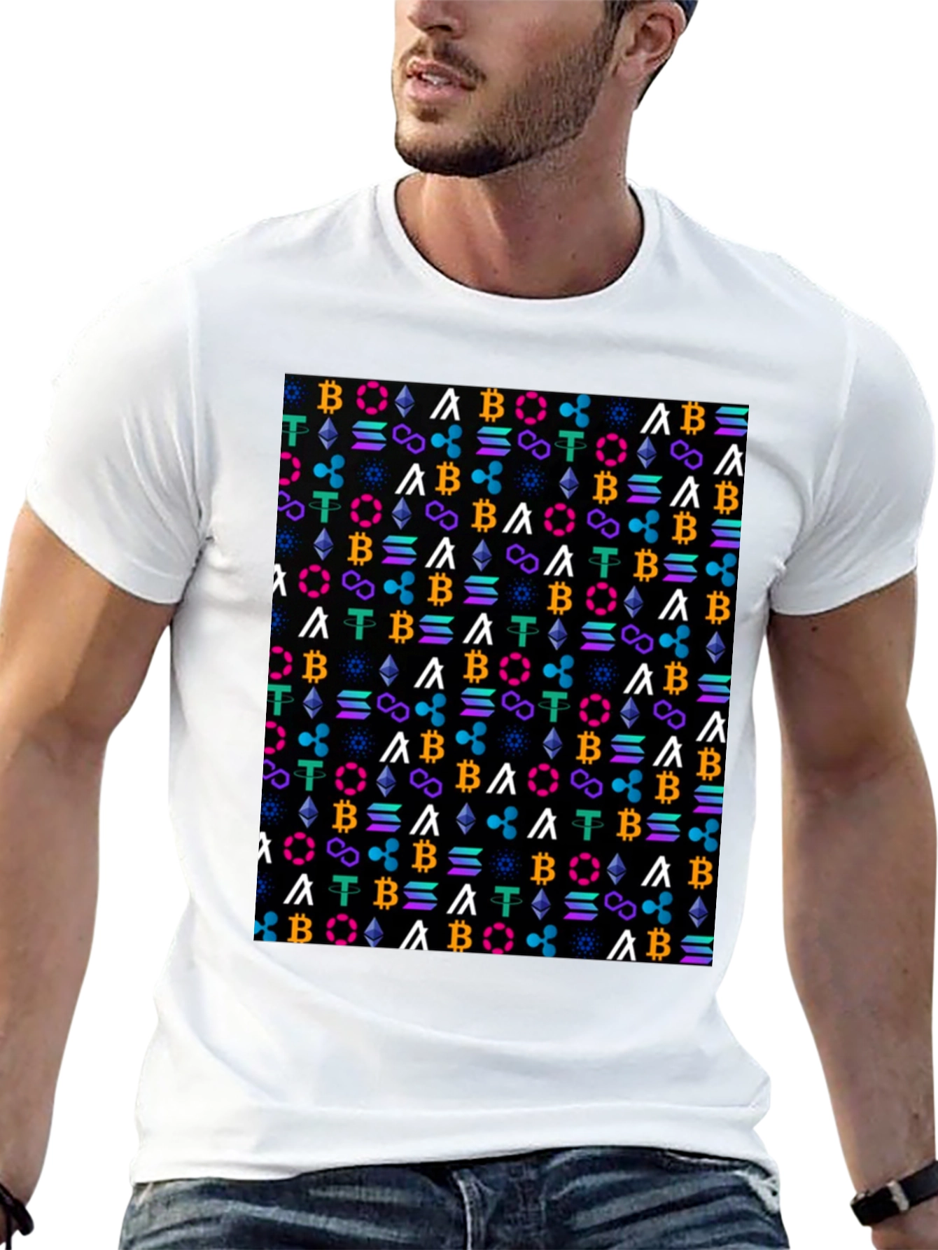 Crypto Pattern T-Shirt - Bitcoin Ethereum & More!
