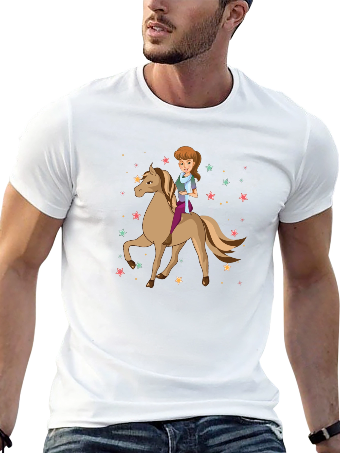 Girl Riding Horse Stars T-Shirt