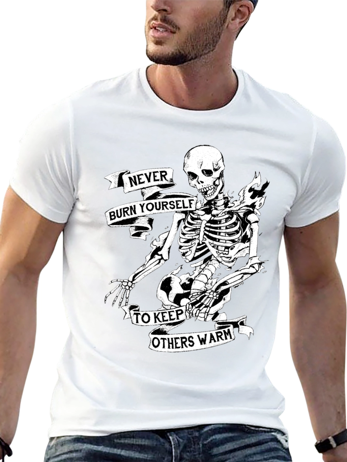 Skeleton Never Burn Yourself Graphic T-Shirt