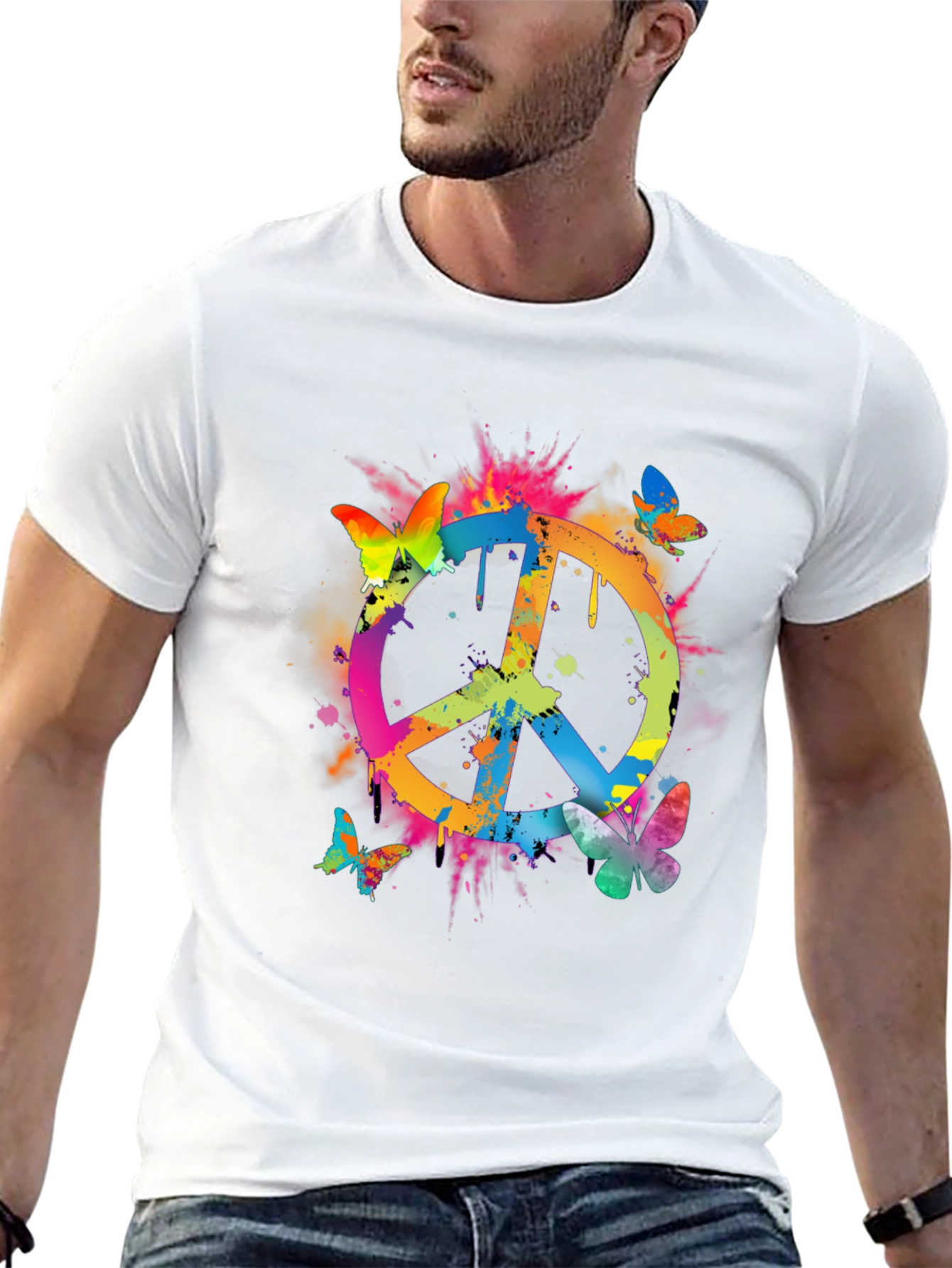 Peace Sign Butterfly Graphic Tee - Black