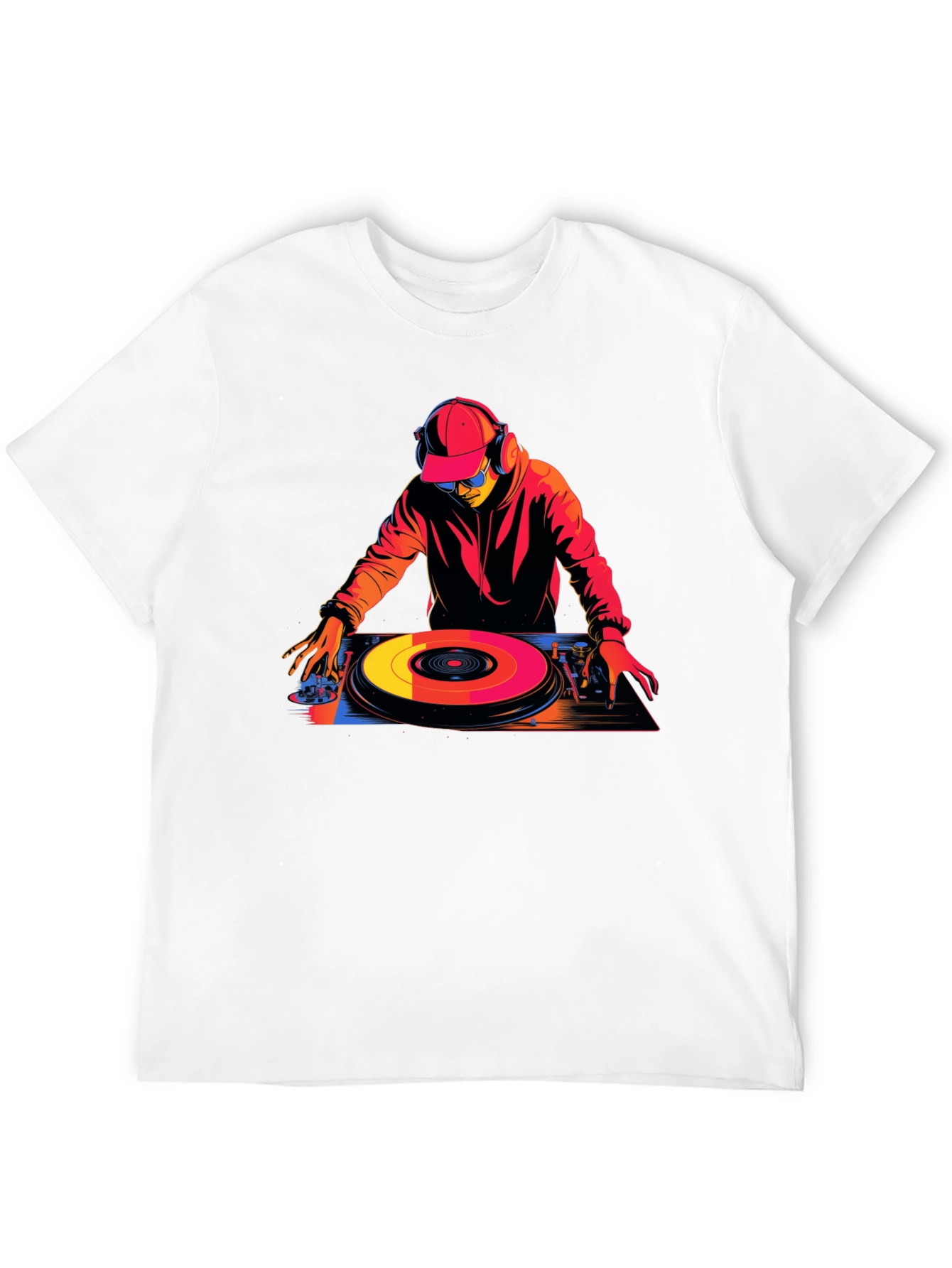 DJ Turntable Graphic Tee - Black Cotton Blend T-Shirt