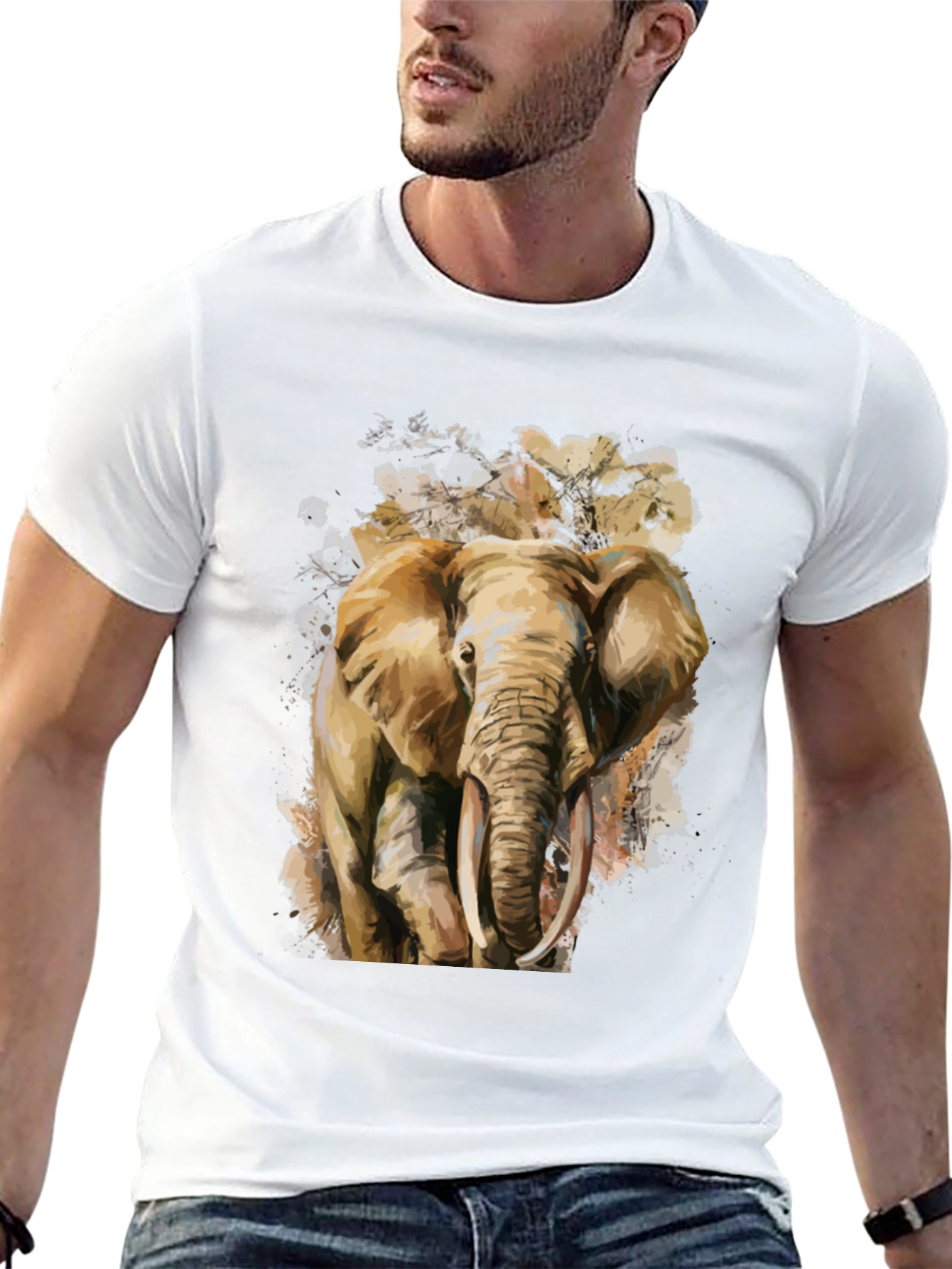 Elephant Graphic Tee - Artistic Mens T-Shirt