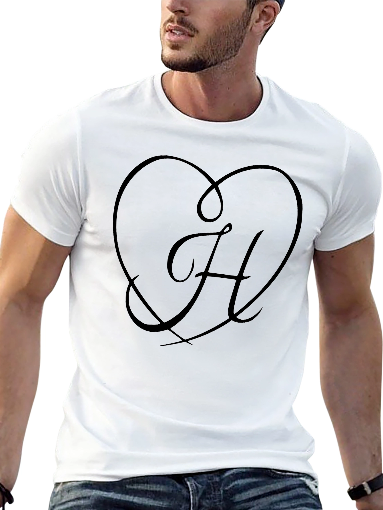 Heart & Initial H Black Graphic Tee Shirt