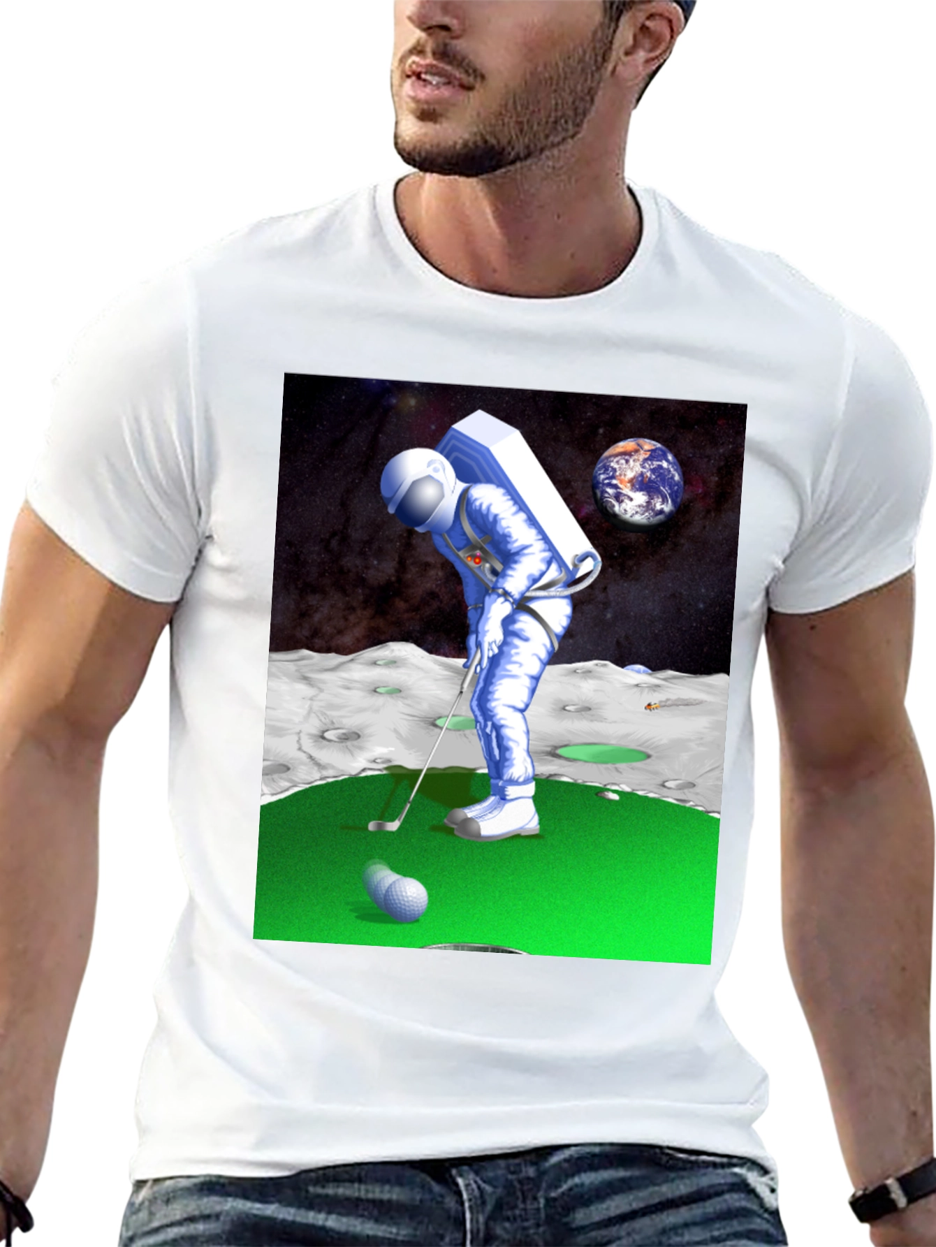 Astronaut Golfing on the Moon T-Shirt - Novelty Tee