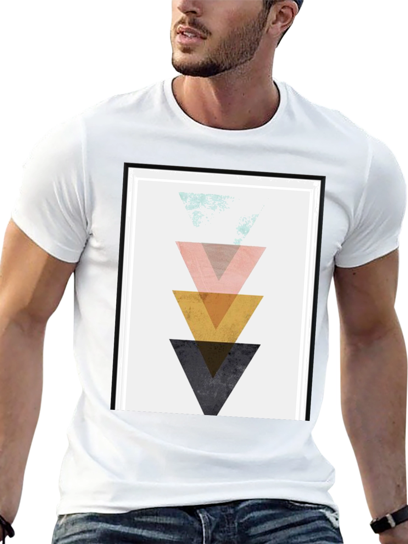 Geometric Triangle Graphic Print Black T-Shirt