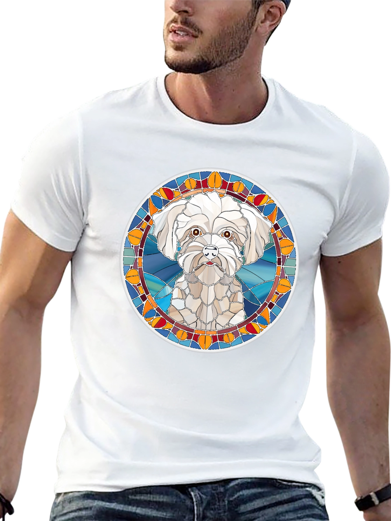 Stained Glass Dog Portrait T-Shirt