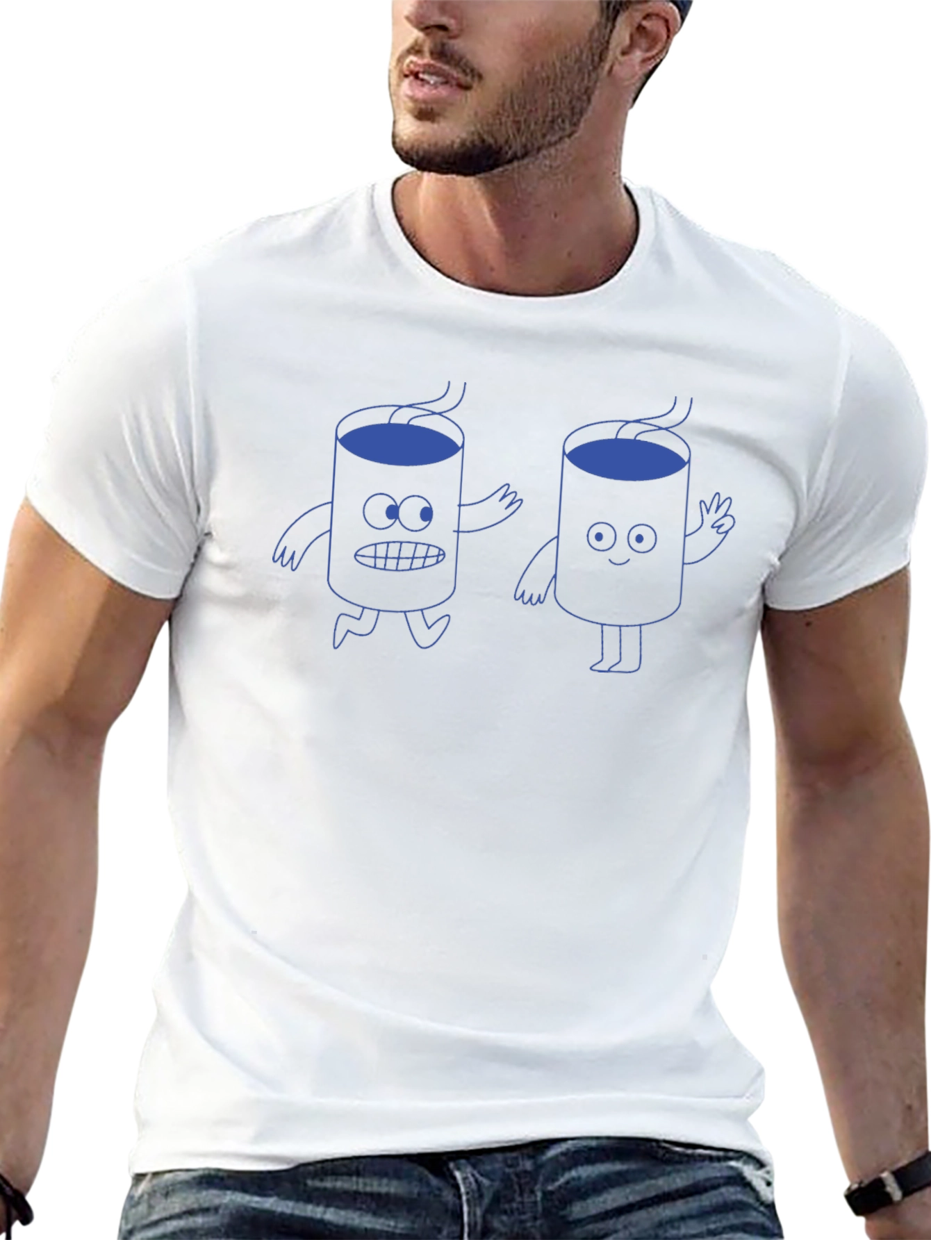 Cartoon Coffee Graphic T-Shirt - Black Cotton Tee