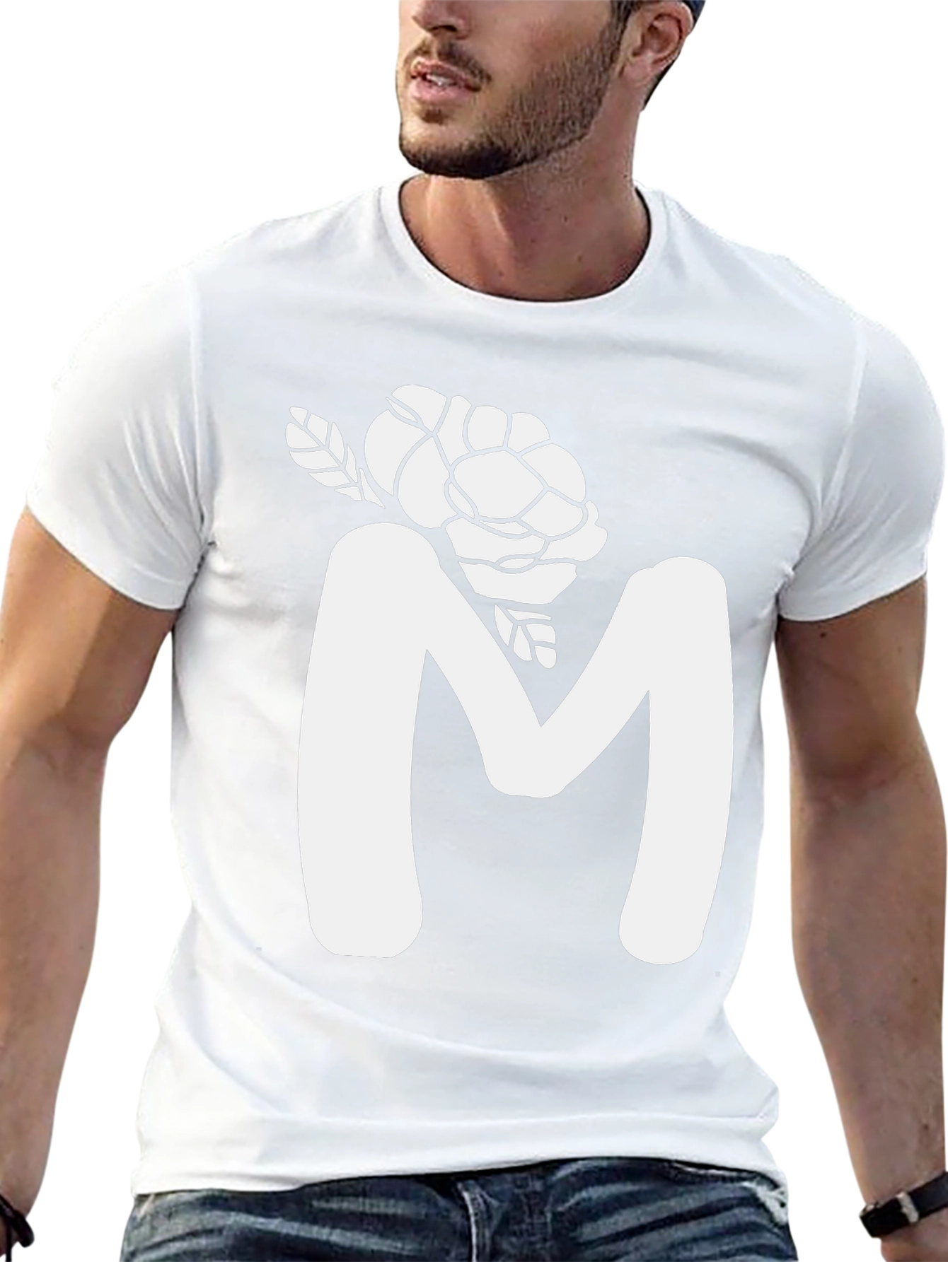 Floral M Initial T-Shirt - Black Cotton Tee