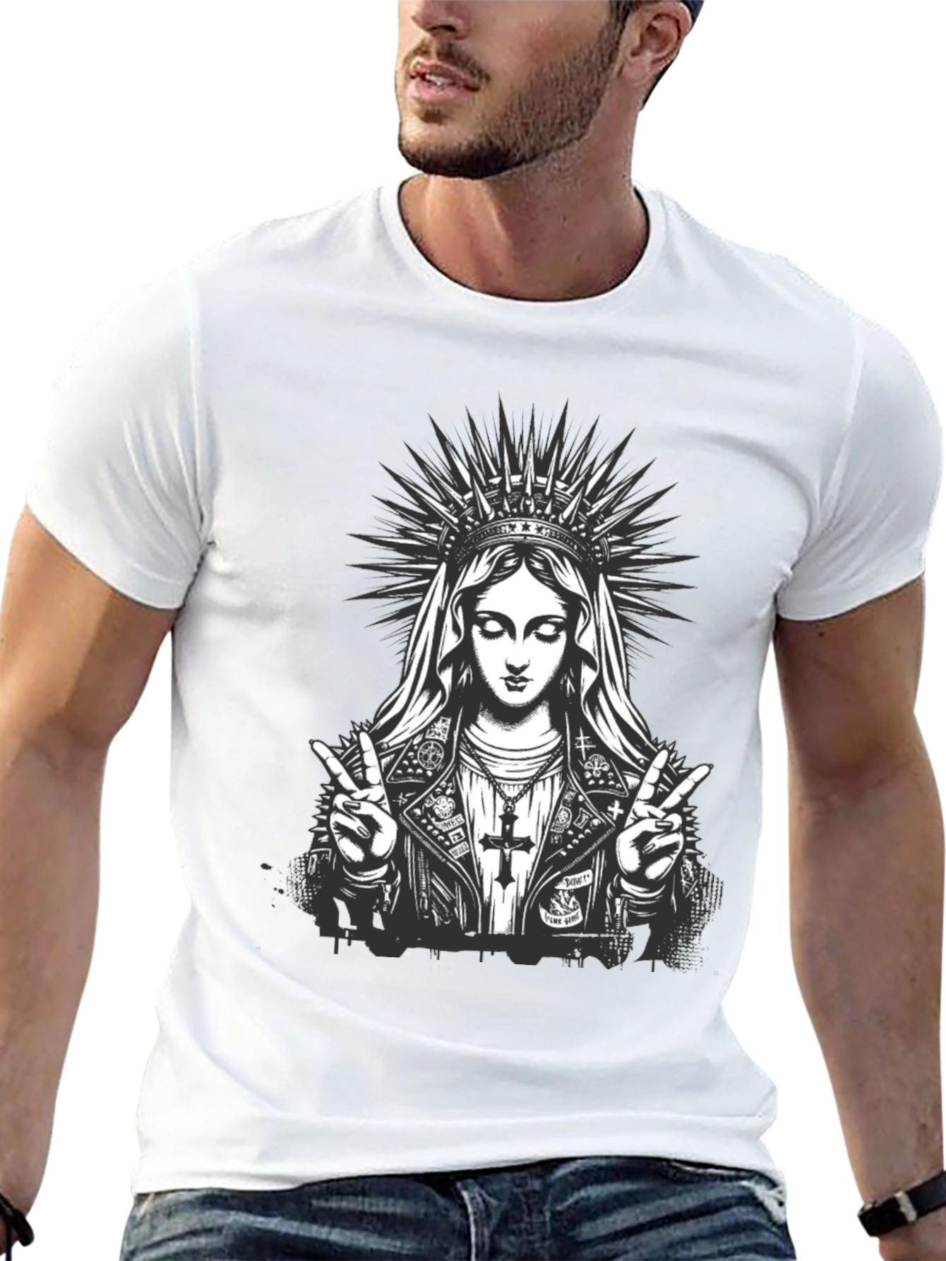 Virgin Mary Rocker Graphic Black T-Shirt