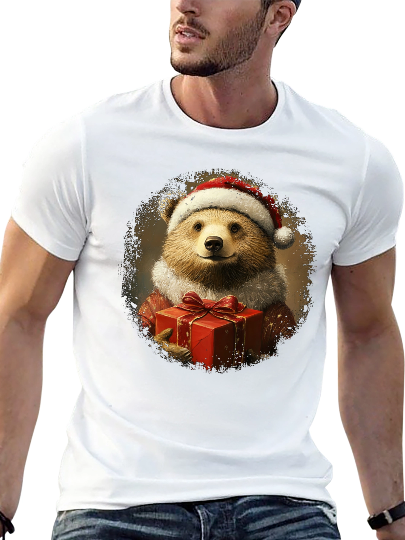 Festive Bear Graphic Tee - Holiday Gift