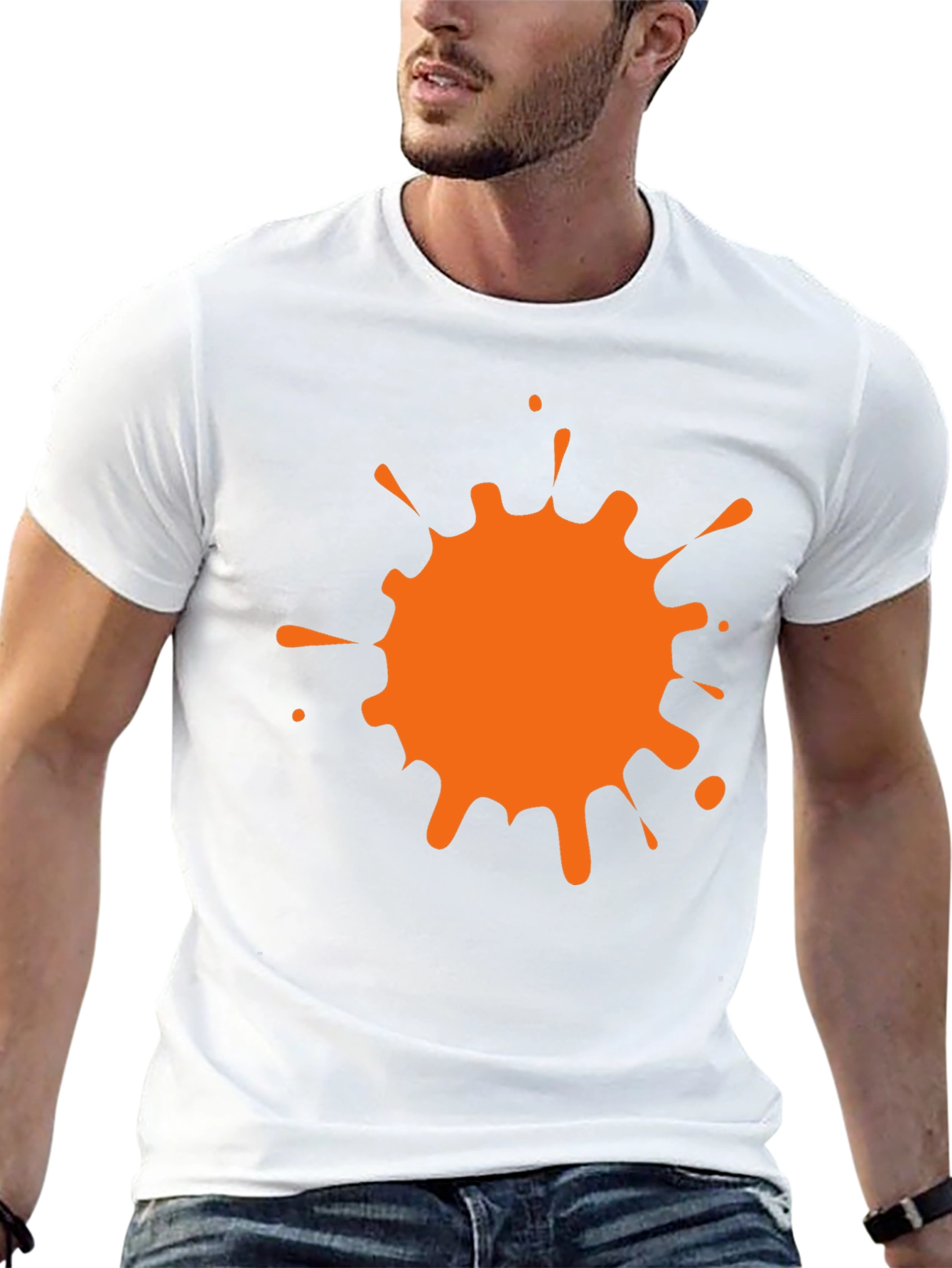 Black T-Shirt with Orange Paint Splatter