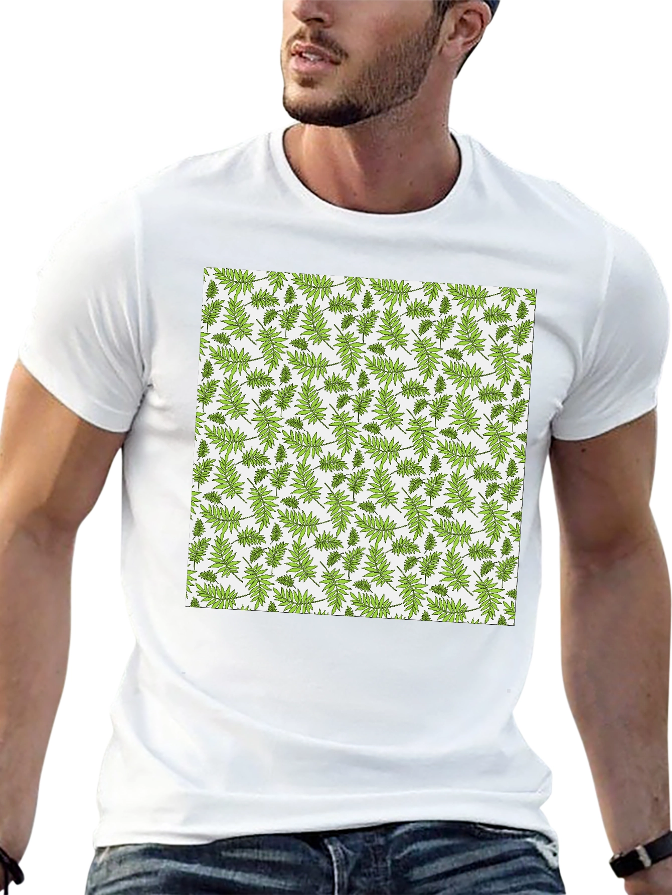 Fern Pattern Print Black Casual Tee