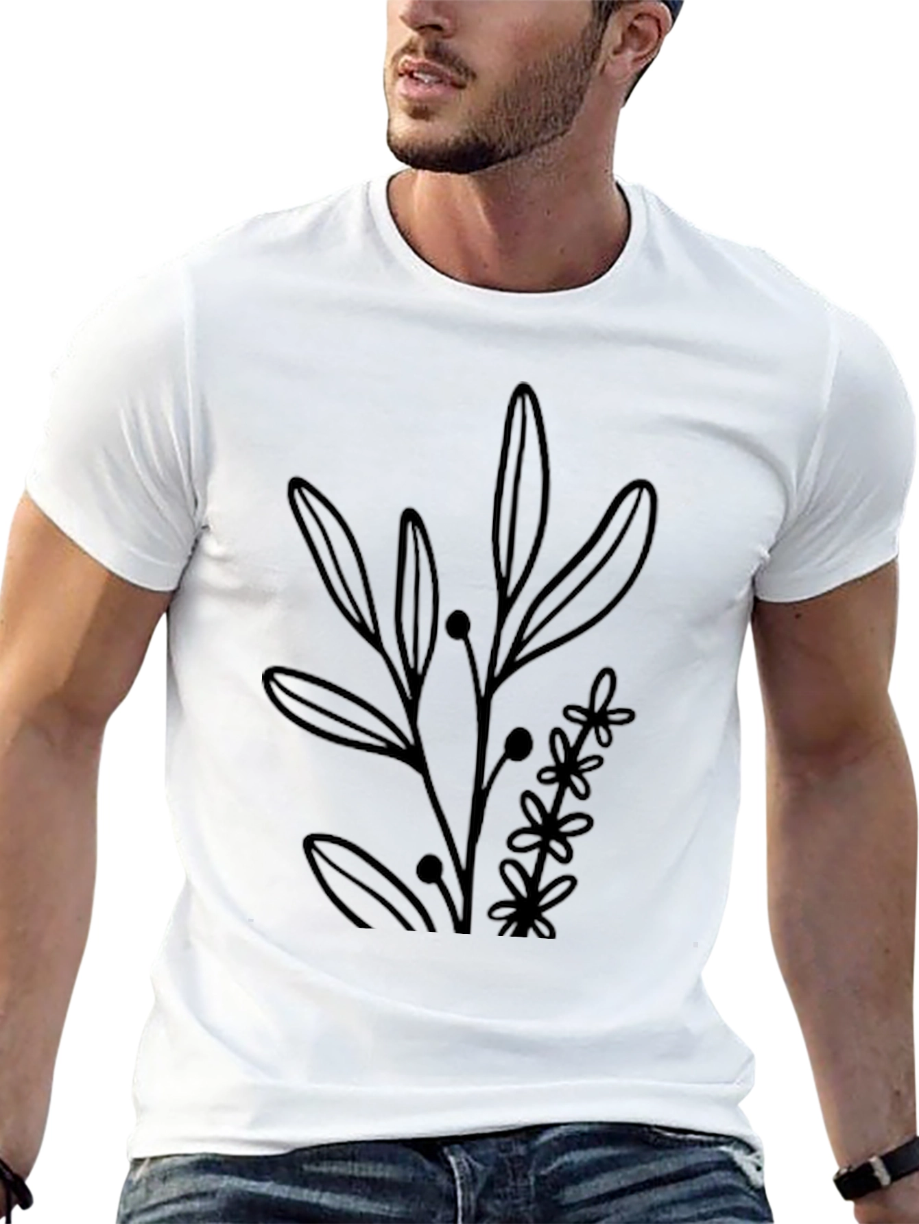 Minimalist Floral Black Graphic Tee
