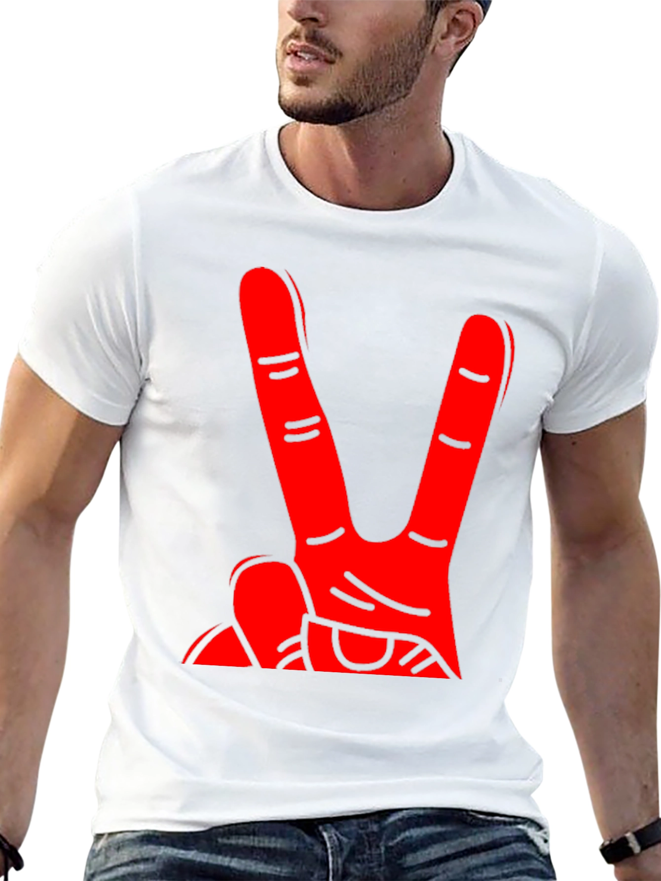 Red Hand Peace Sign Black T-Shirt