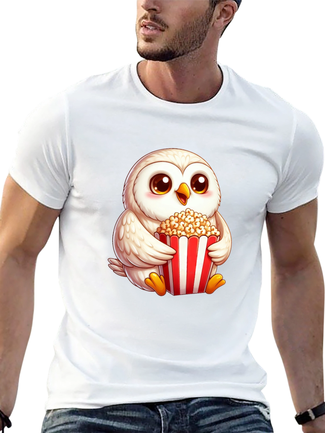 Cute Owl Eating Popcorn Graphic Tee