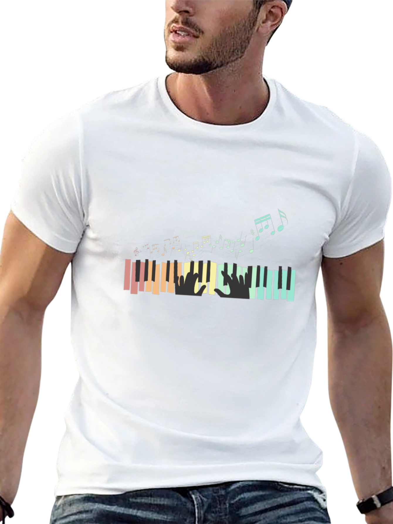 Piano Keys & Music Notes Graphic T-Shirt