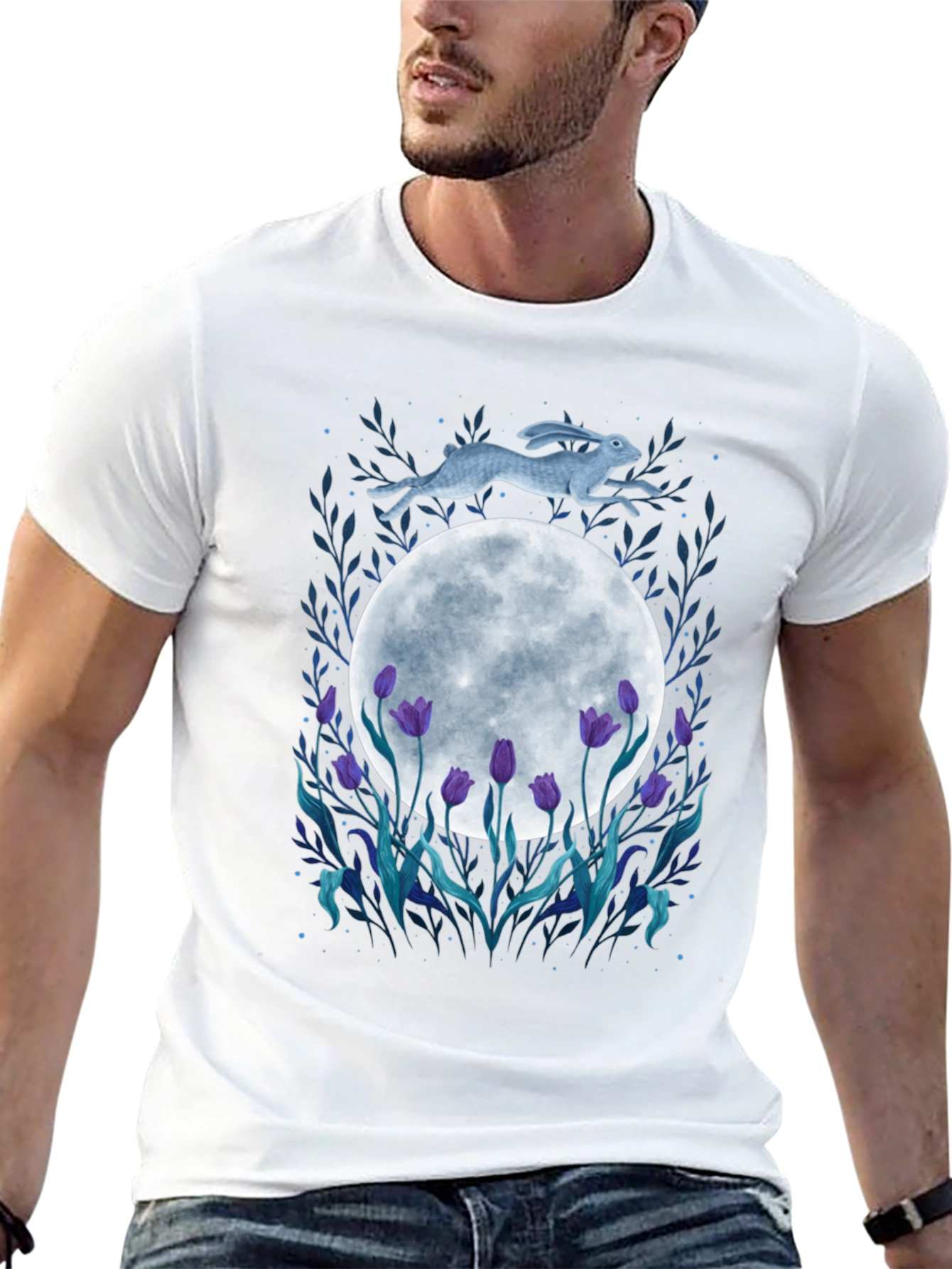 Moon Hare Tulip Graphic Tee - Unique Design