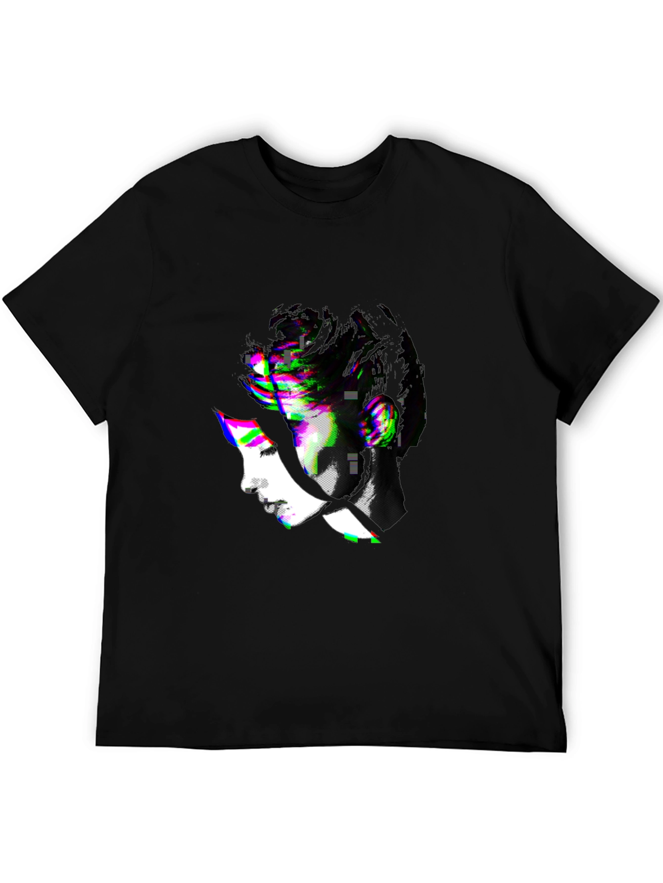 Abstract Glitch Art Graphic Tee - Black T-Shirt