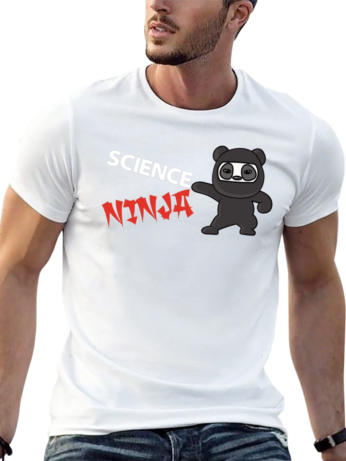 Science Ninja Black T-Shirt Cartoon Design