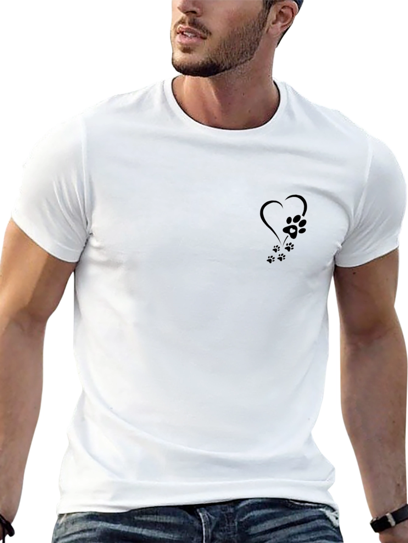 Mens Black T-Shirt - Paw Print Heart Design
