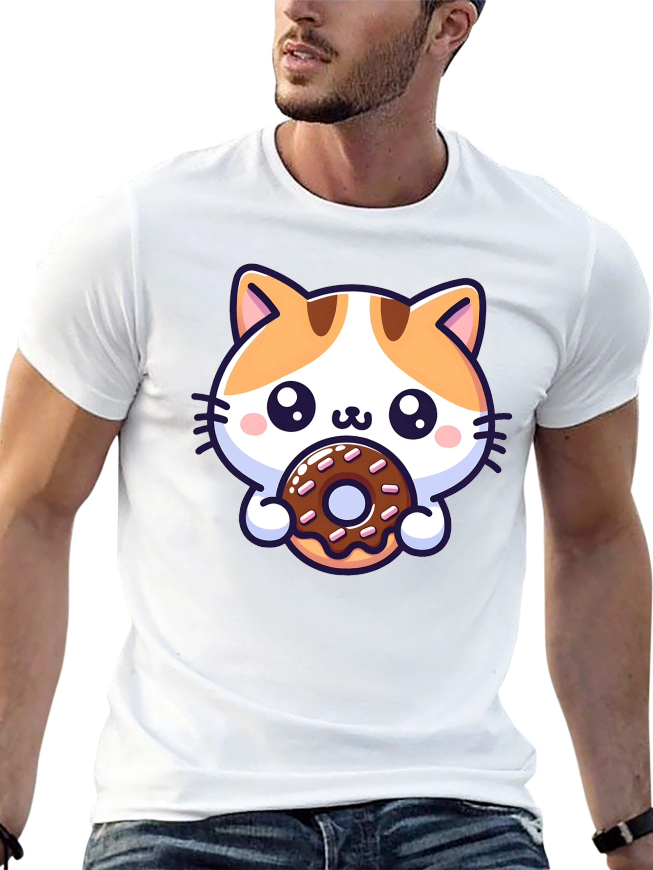 Cute Cat Donut T-Shirt - Unisex Black Tee