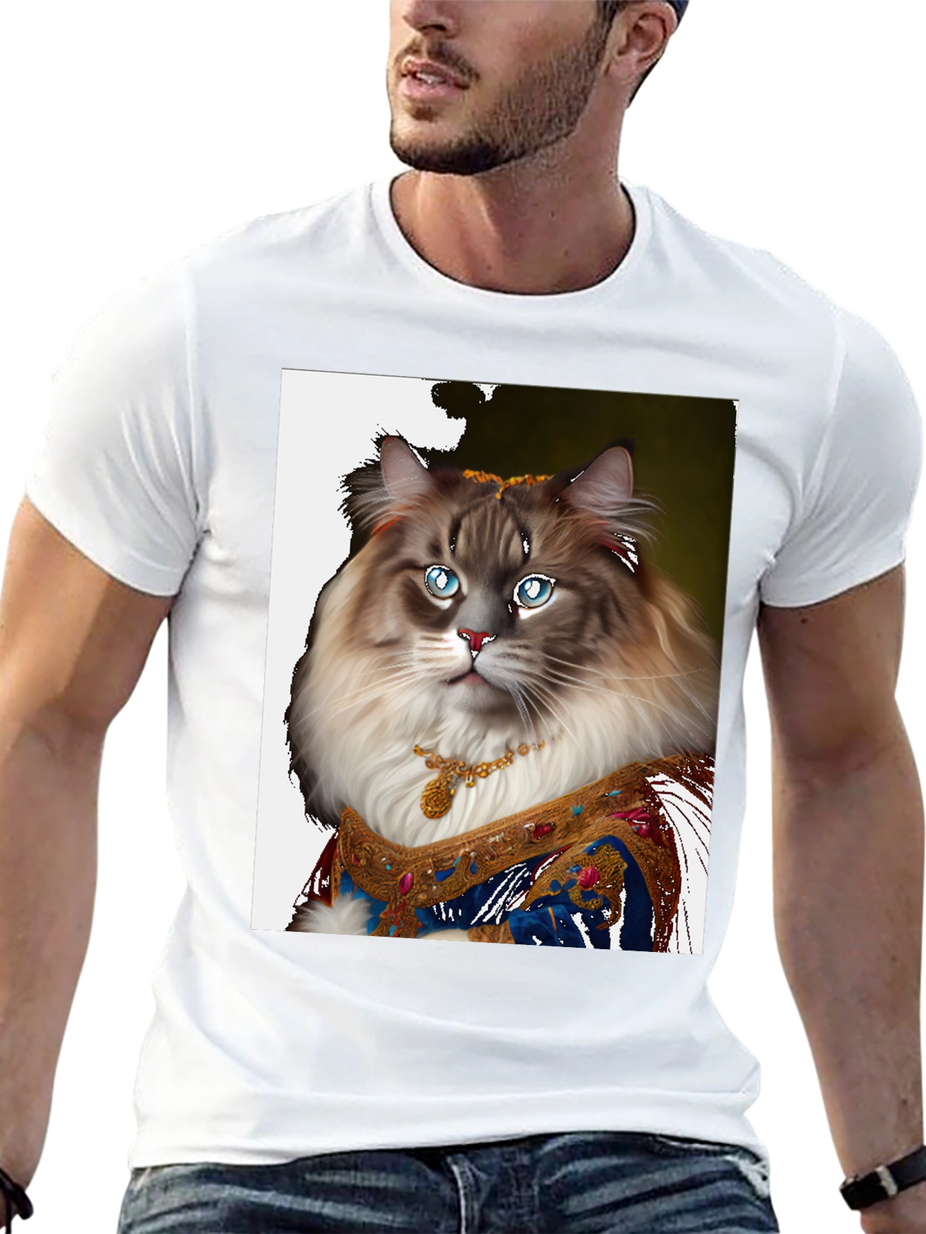 Regal Cat Portrait T-Shirt - Unique Feline Design