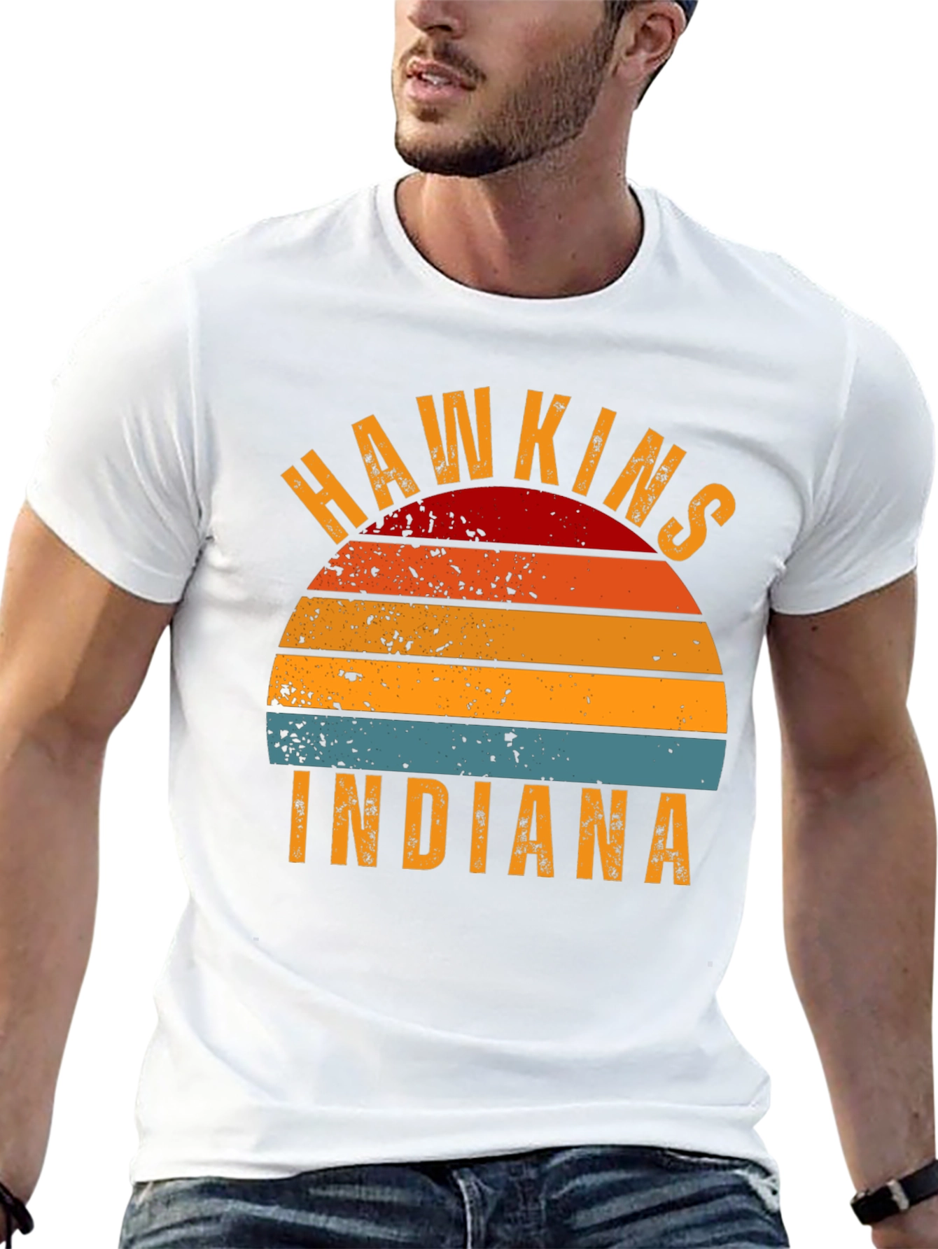 Hawkins Indiana Retro Sunset Graphic T-Shirt