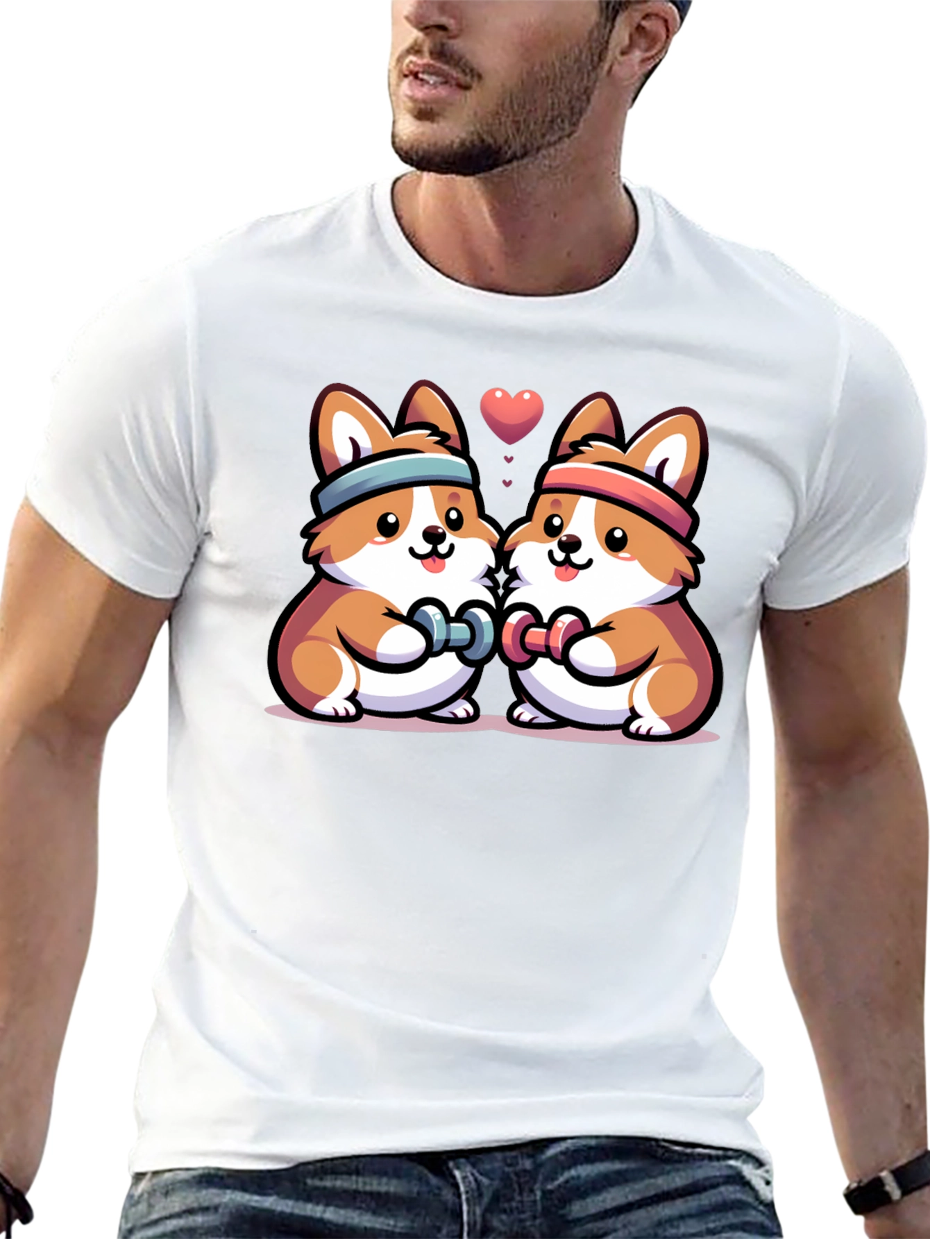 Cute Corgi Gym Buddies Black T-Shirt