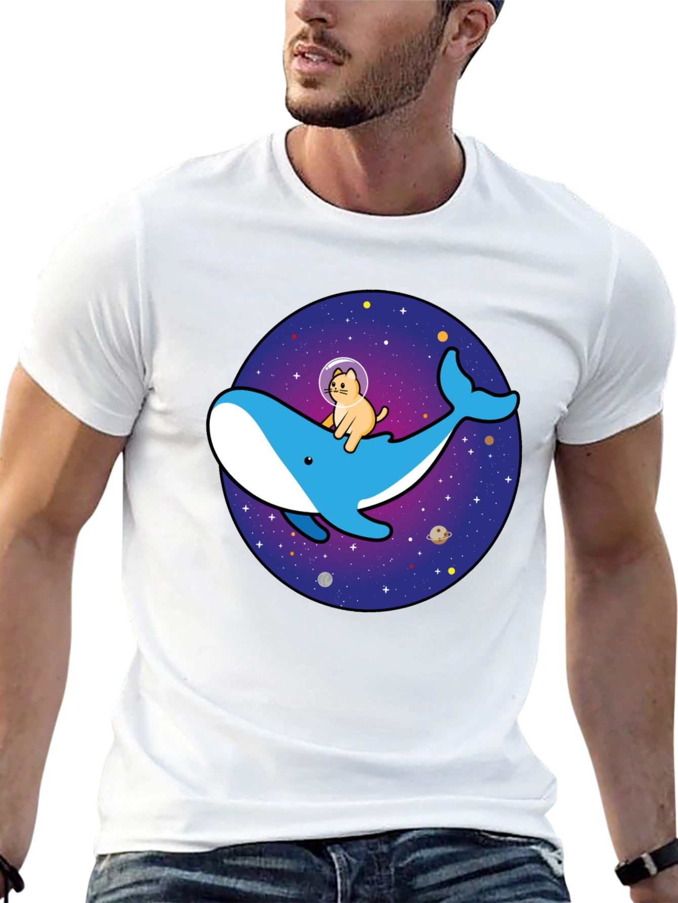 Cat Astronaut Riding Whale Space T-Shirt