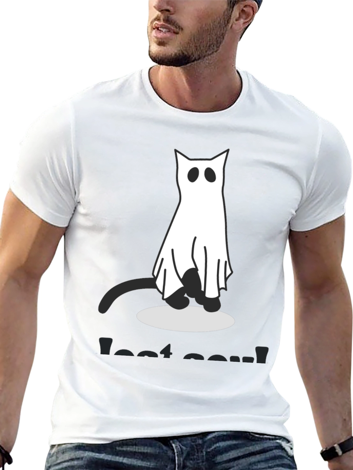 Ghost Cat Graphic Tee - Spooky Season Shirt